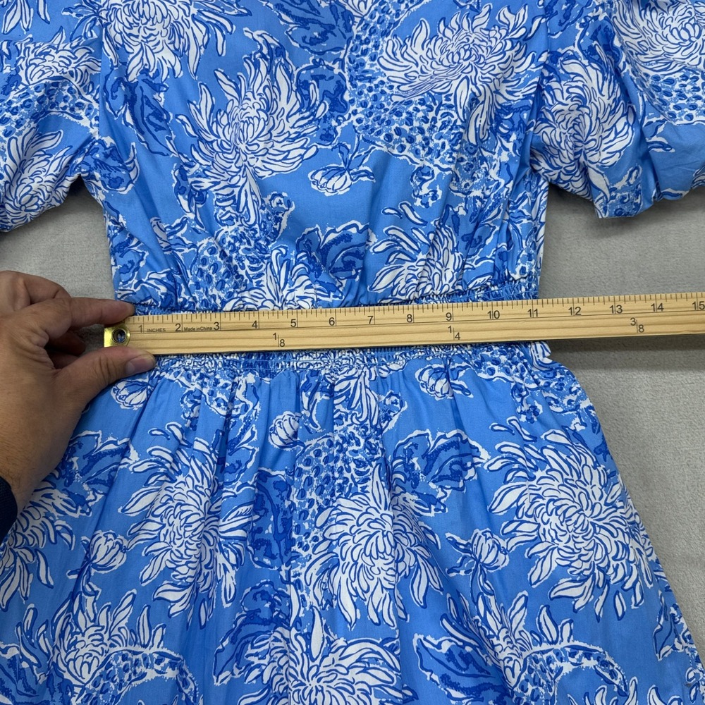 Lilly Pulitzer Ezralyn Maxi Dress Womens 00 Boca Blue Floral Puff Sleeve Cotton - Picture 7 of 14